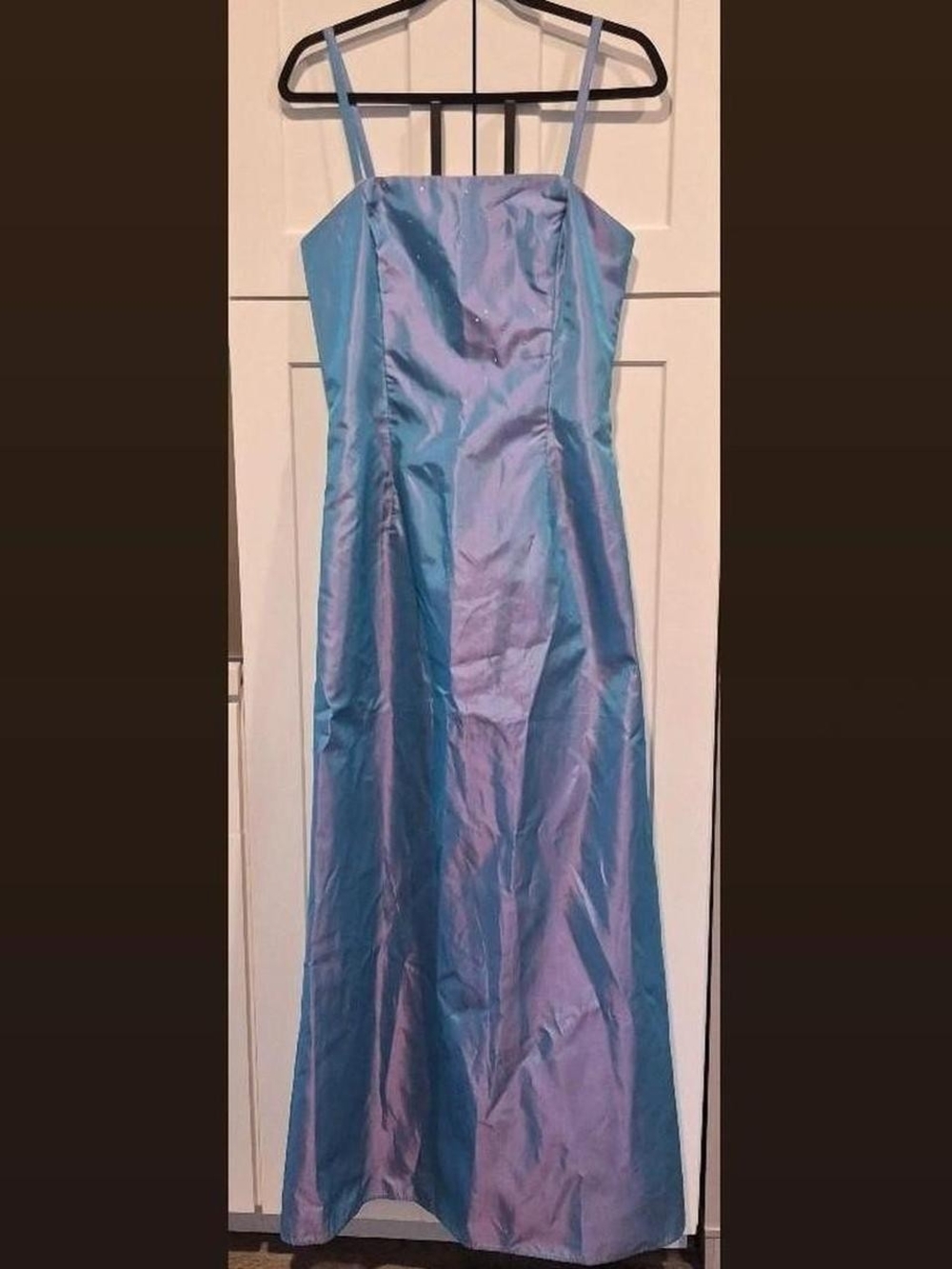 Iridescent Blue Maxi Dress with Spaghetti Straps